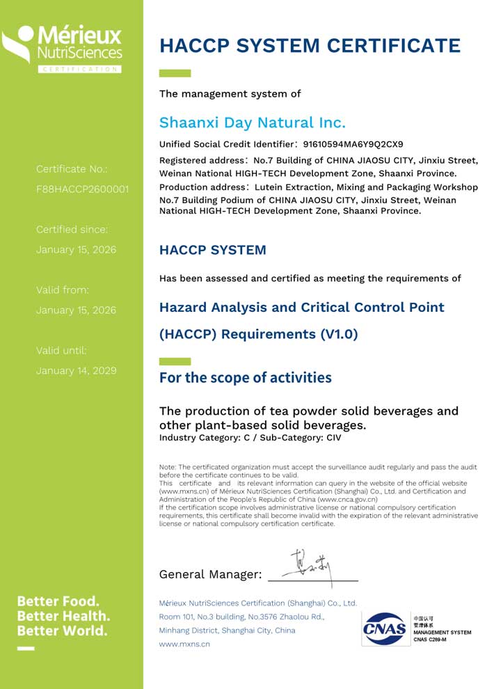 Day Natural HACCP Certificate